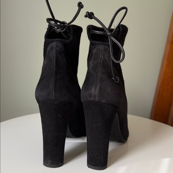 Stuart Weitzman Glove High-Heel Booties Suede Satin Lined Neutral Girl Boss 8 - Picture 13 of 17